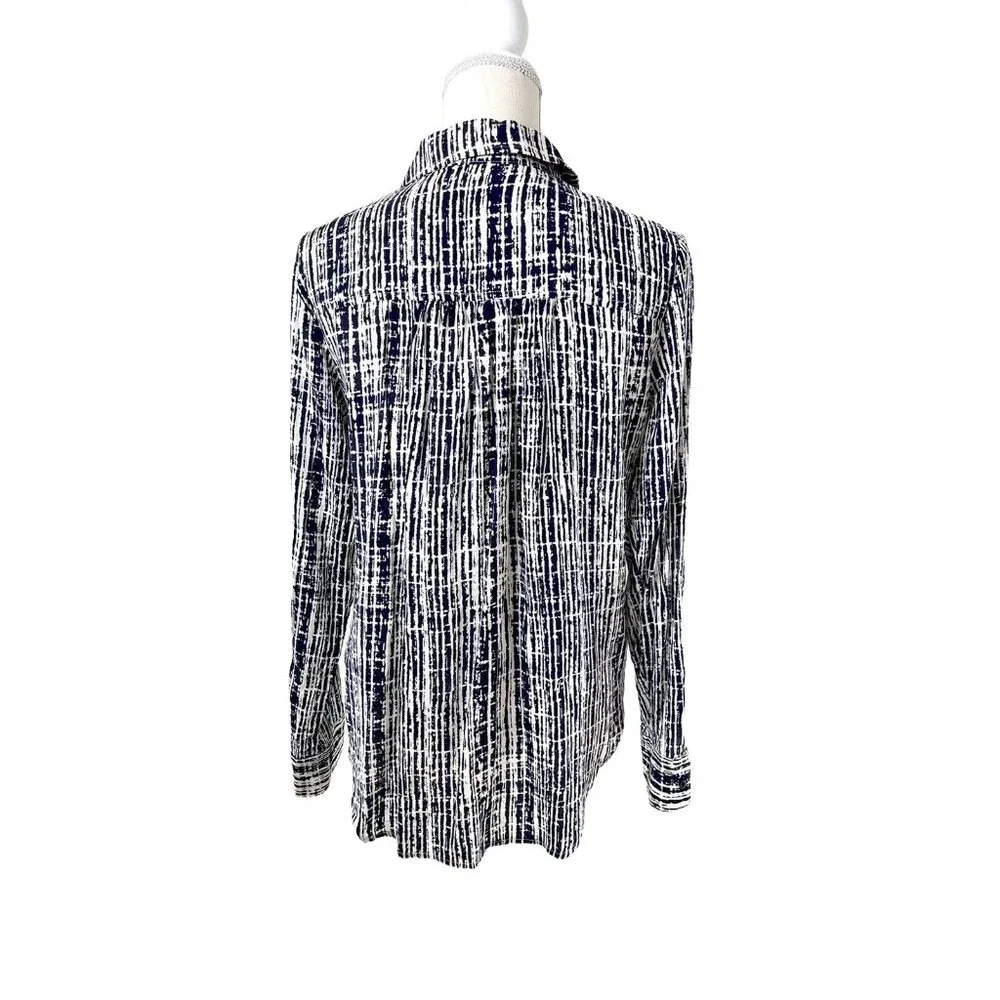 Anthropologie Holding‎ Horses Sammie  Long Sleeved Navy Blue Abstract Blouse Sz2 - Picture 4 of 6